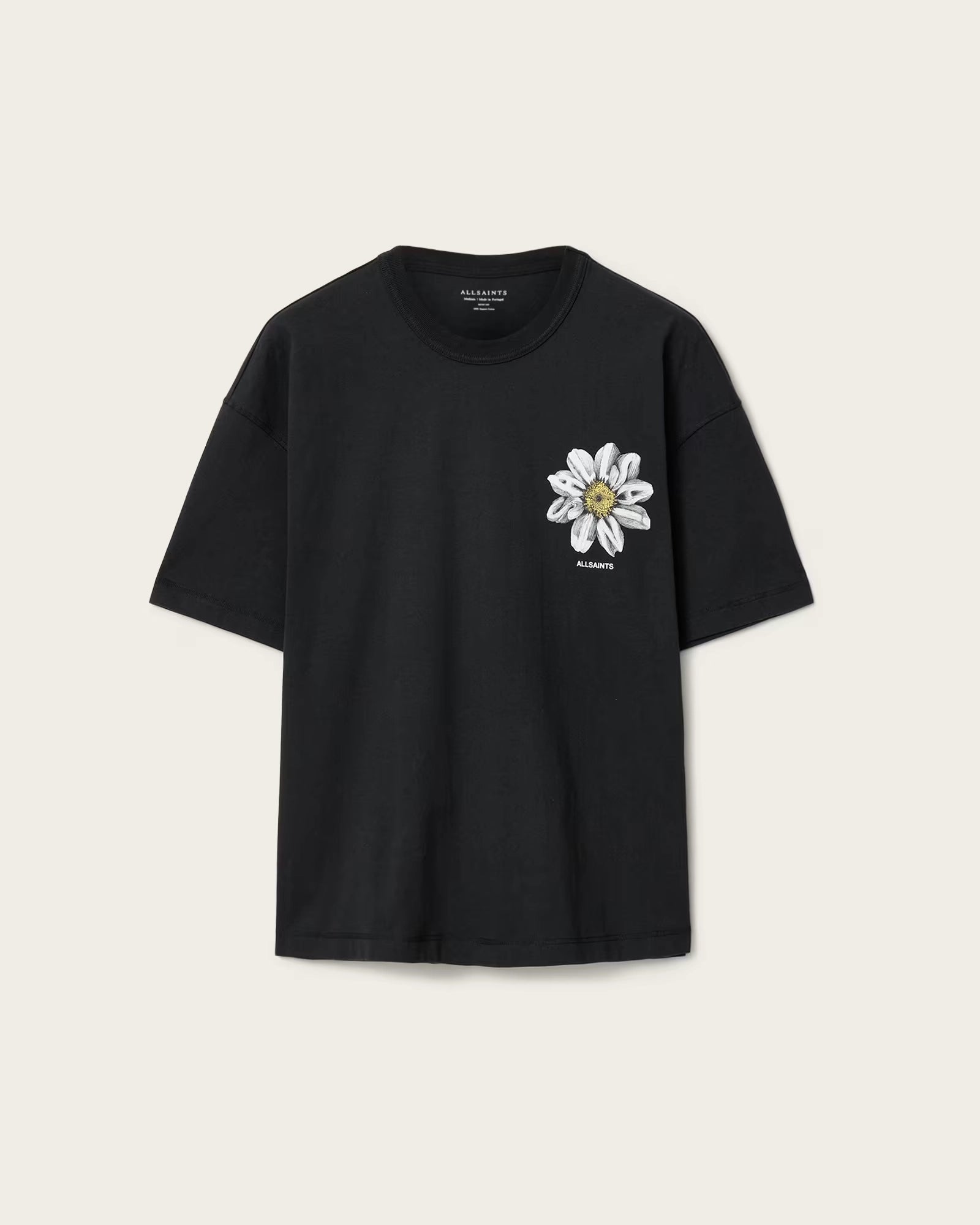 ALL SAINTS Petals SS CREW Washed Black: black T-shirt for men
