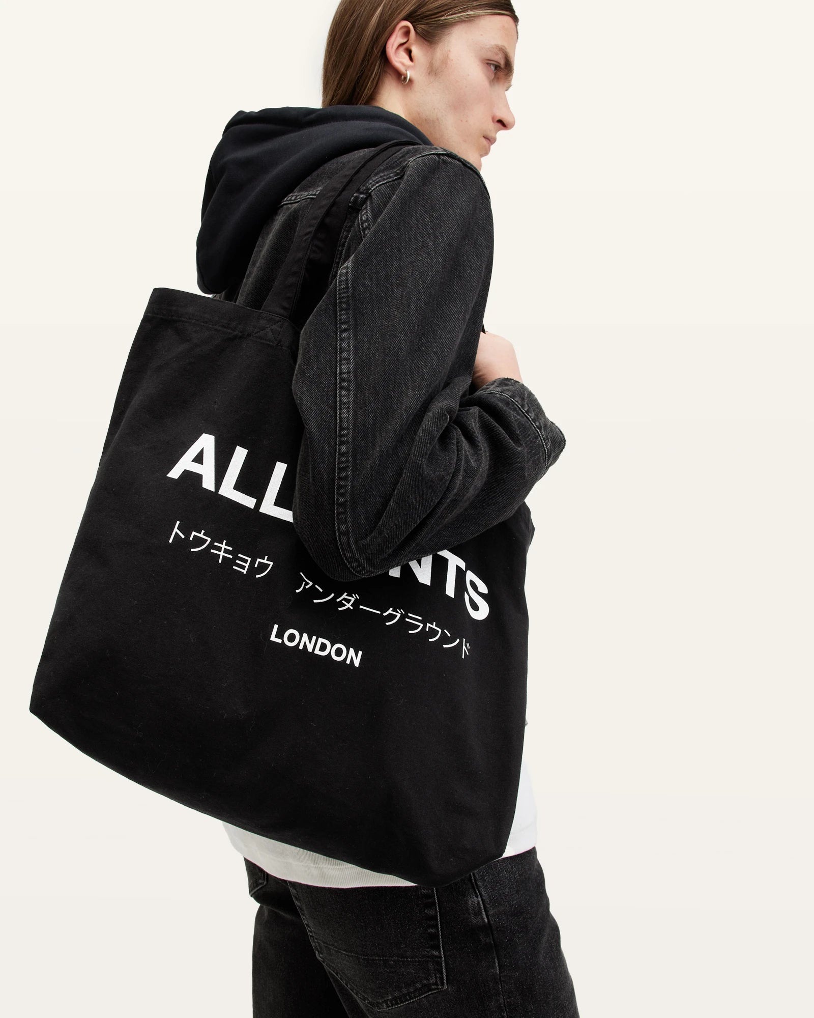 ALL SAINTS Underground TOTE Black/chalk: black bag for men