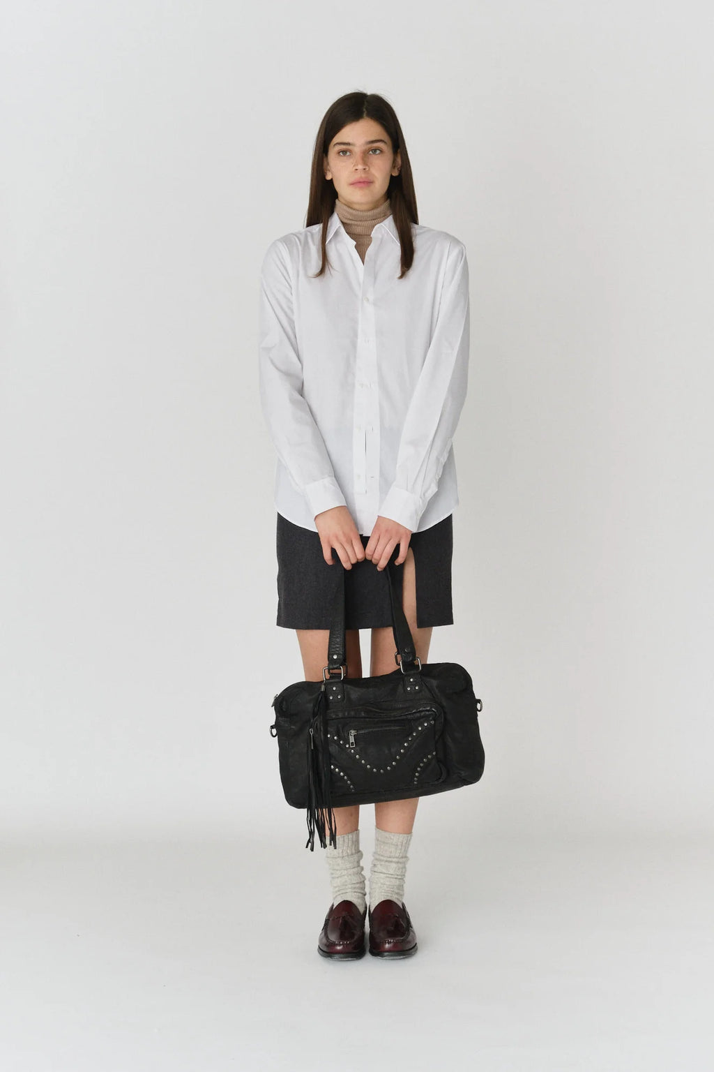 NUNOO Mille Rivet Washed Black W. Antique Silver Black: sort taske til kvinder
