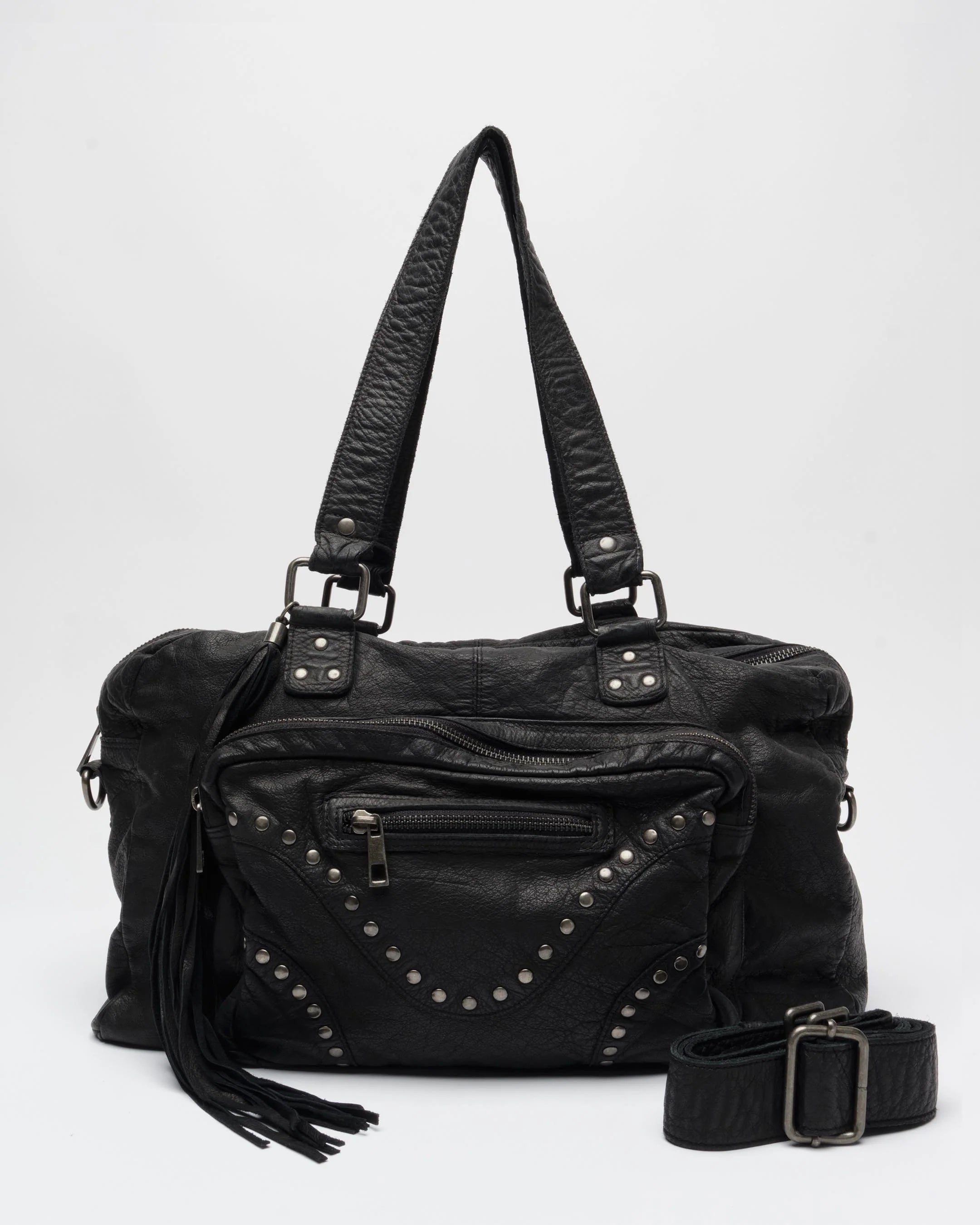 NUNOO Mille Rivet Washed Black W. Antique Silver Black: noir sac pour femme