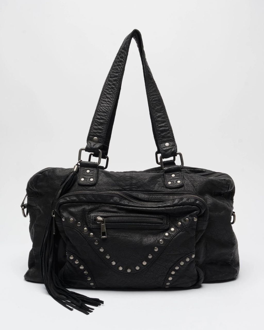 NUNOO Mille Rivet Washed Black W. Antique Silver Black: sort taske til kvinder