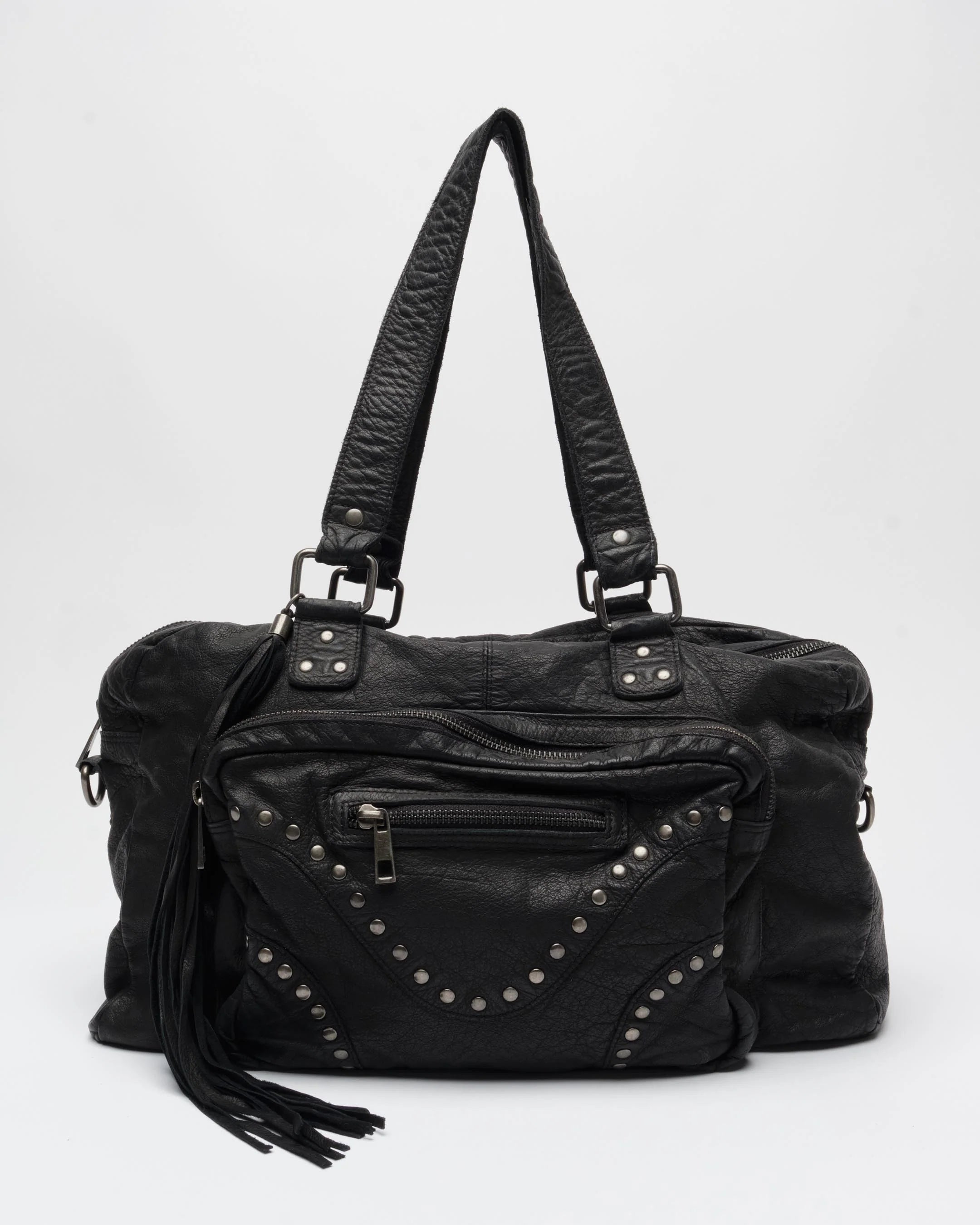 NUNOO Mille Rivet Washed Black W. Antique Silver Black: noir sac pour femme