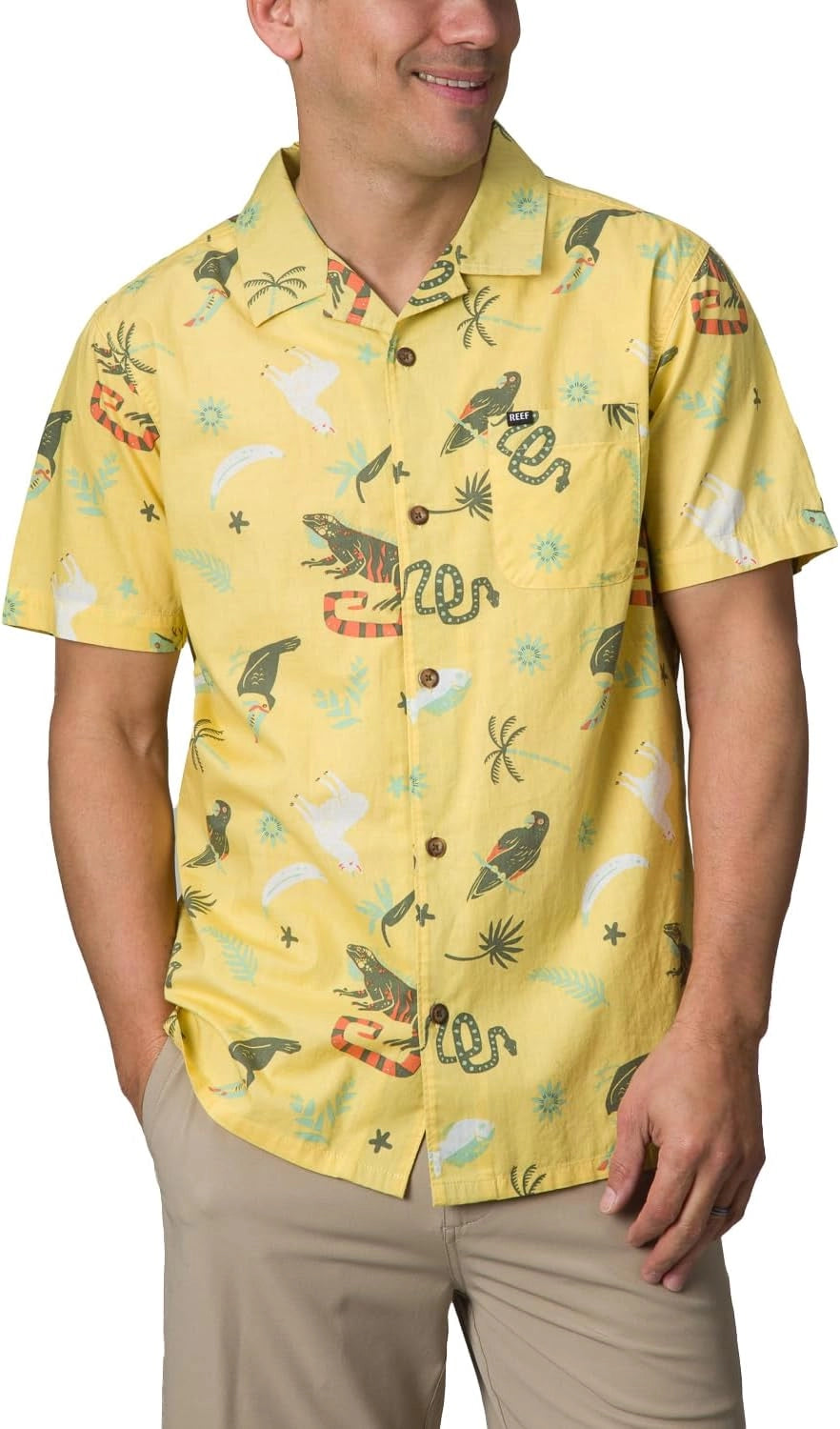 REEF ROY SS Woven CAMP Shirt Dusky Citron: amarillo shirt for men
