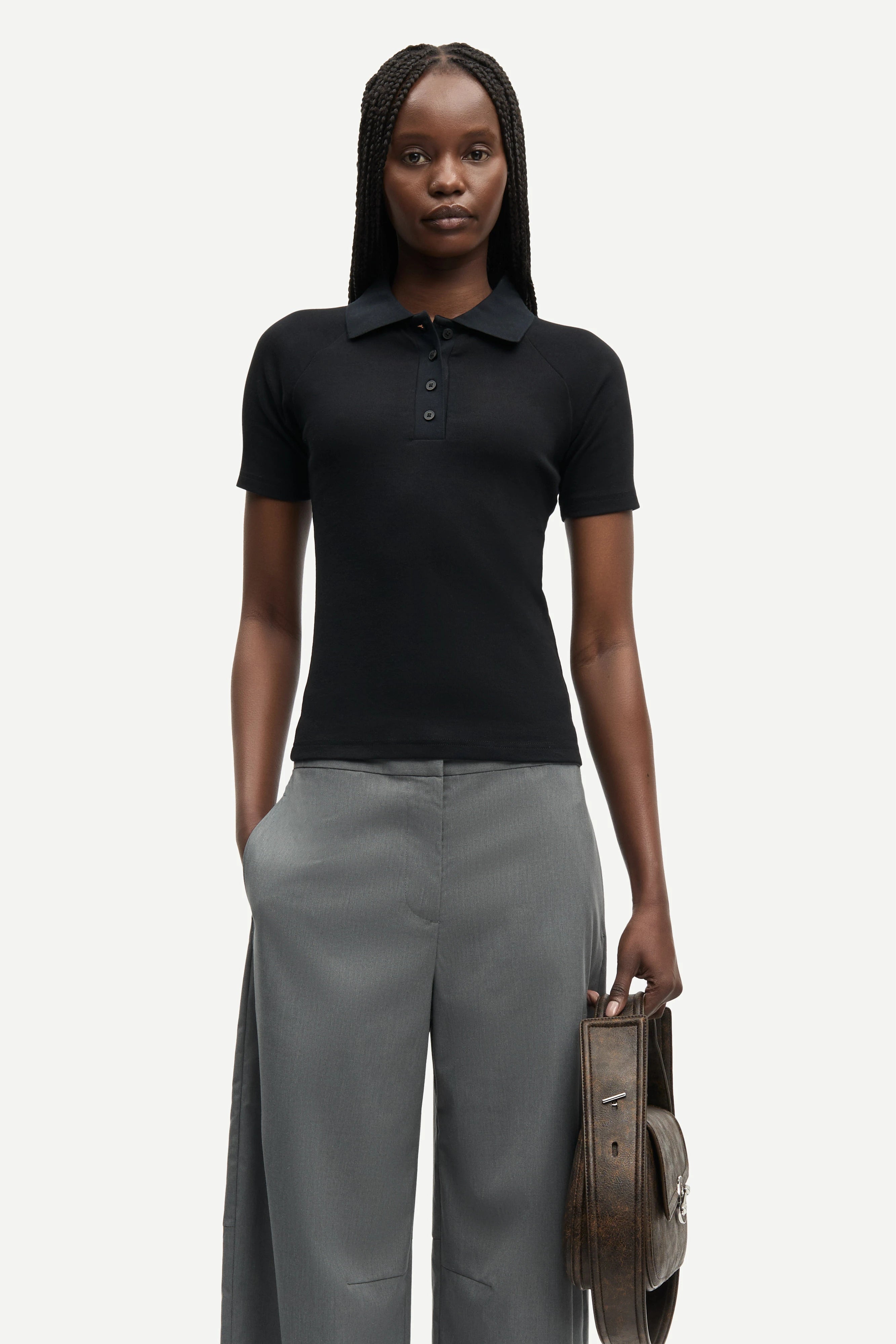 SAMSOE Saalexo SS POLO 754 Black: black polos for women