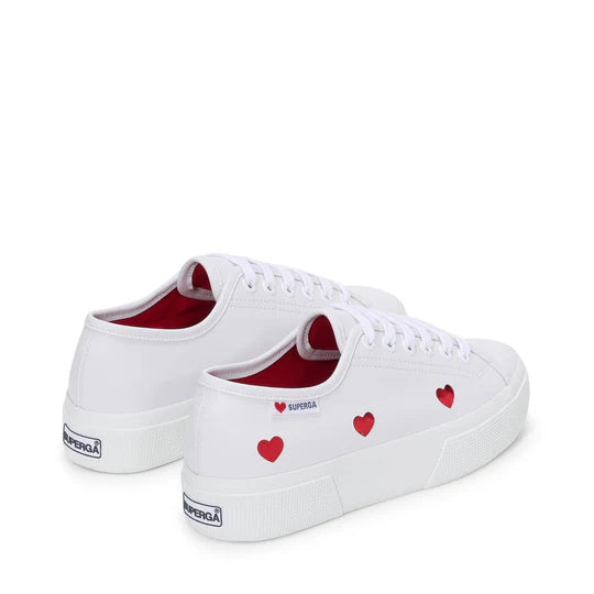 SUPERGA 3740 Plataforma Corazones Material Vegano Leggera: ホワイト スニーカー レディース