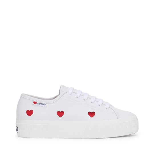 SUPERGA 3740 Plataforma Corazones Material Vegano Leggera: ホワイト スニーカー レディース