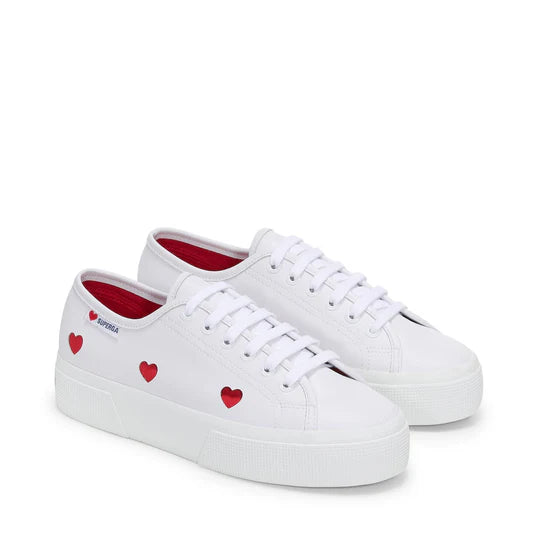 SUPERGA 3740 Plataforma Corazones Material Vegano Leggera: ホワイト スニーカー レディース