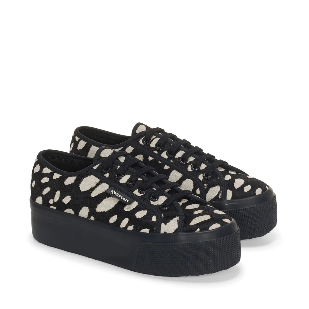 SUPERGA 2790 DK Dalmatian CALF HAIR Black-beige: 米色 运动鞋 女士