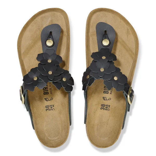 BIRKENSTOCK Gizeh Flowers LE Black: negre sandàlies per a dona