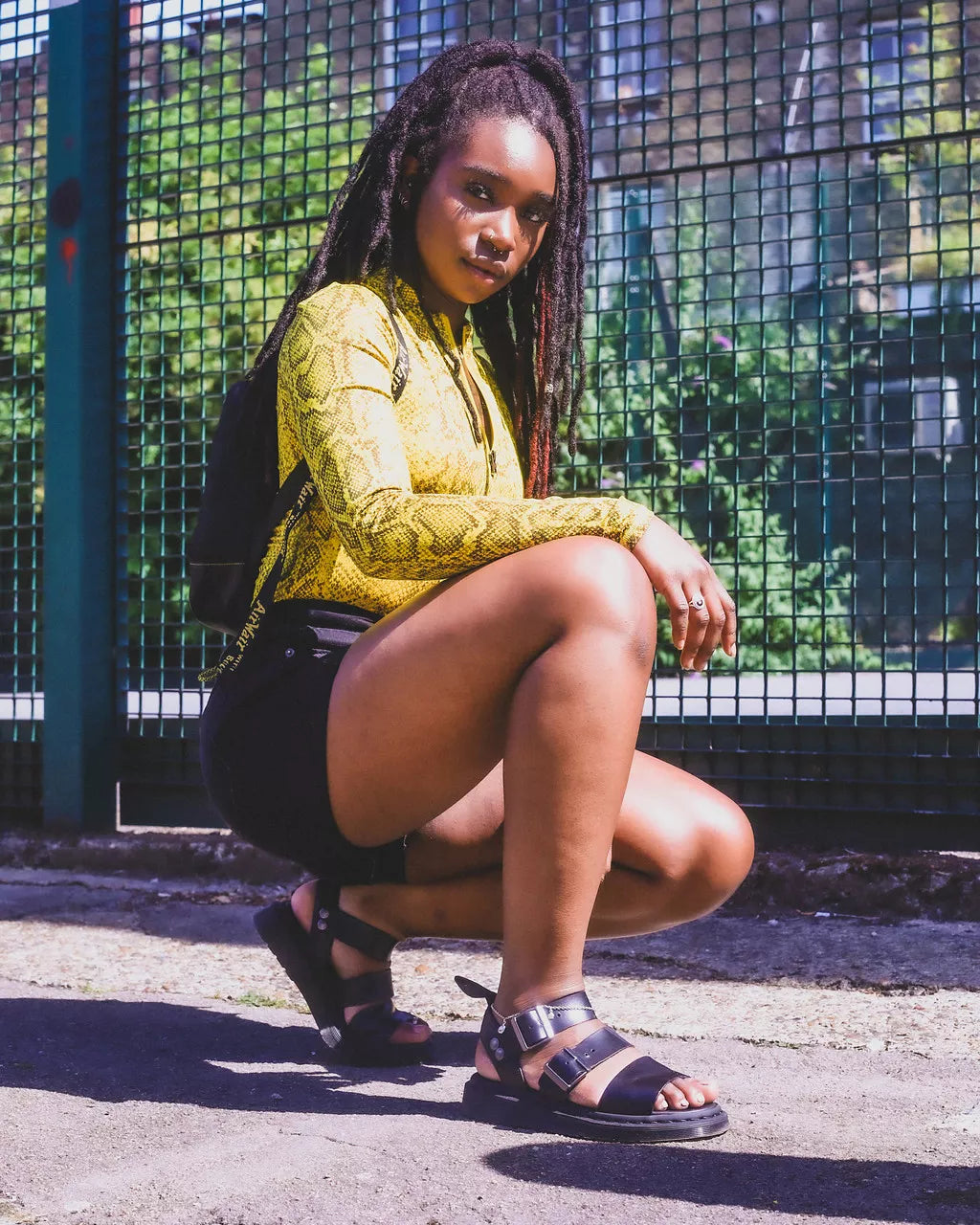 DR. MARTENS Gryphon Strap Sandal SRS Black Brando: black sandals for women