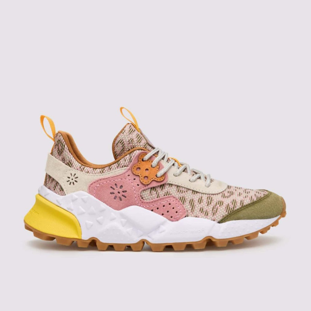 FLOWER MOUNTAIN Kotetsu Woman Suede/nylon LEO Print Green-beige-cipria: brown trainers for women