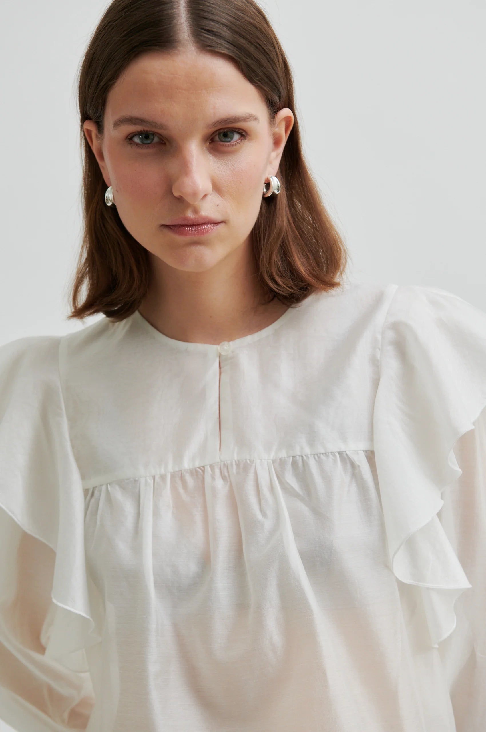 SECOND FEMALE Dream Ruffle Blouse JET Stream: white blouse for women