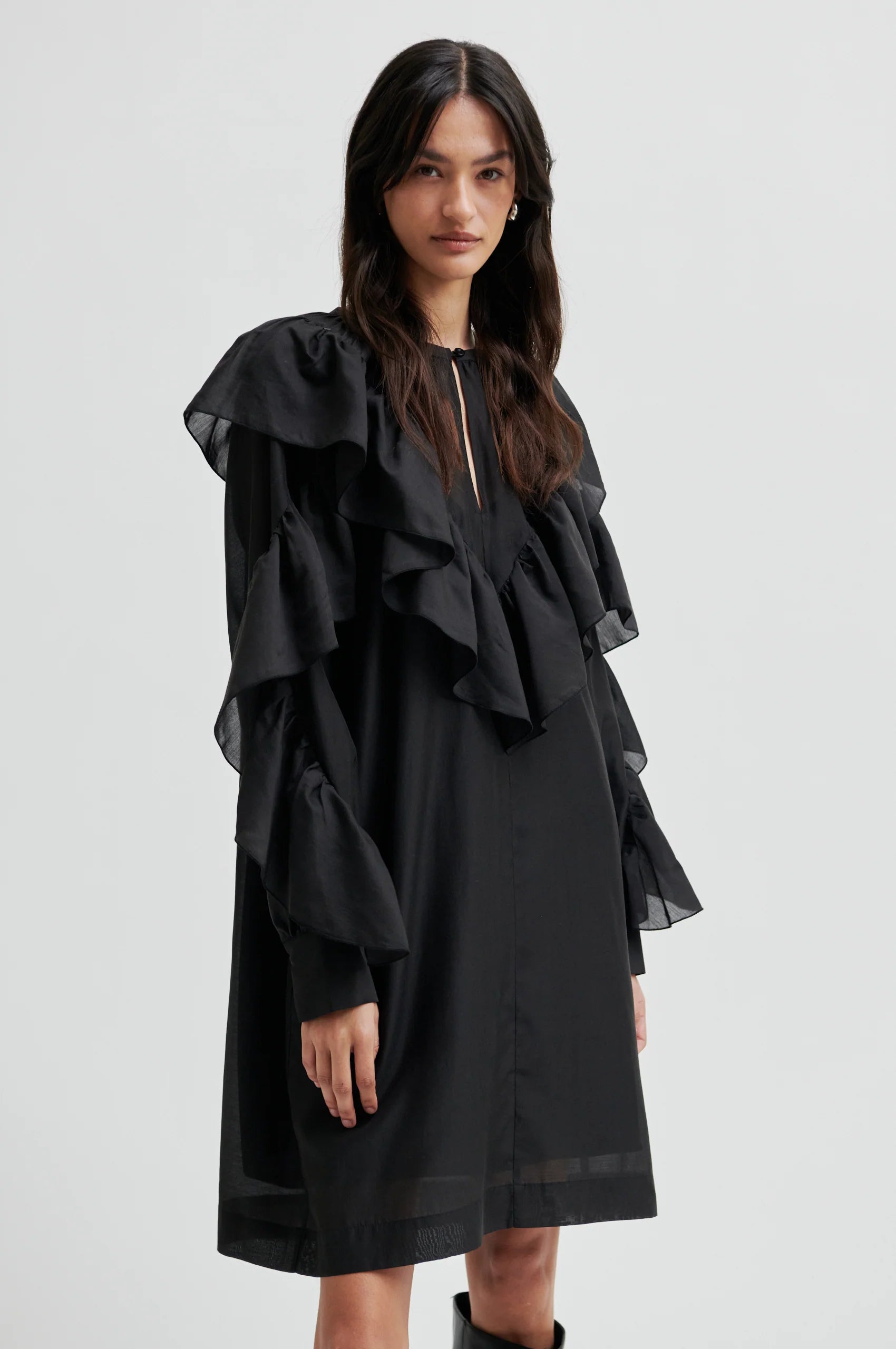 SECOND FEMALE Dream Ruffle Dress Black: чорний сукня для жінок