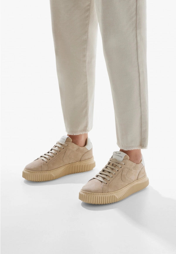 VOILE BLANCHE Lipari Suede Light Beige-off White: beige trainers for women