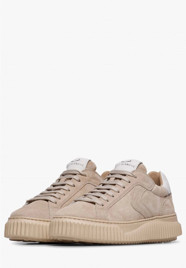 VOILE BLANCHE Lipari Suede Light Beige-off White: beige trainers for women
