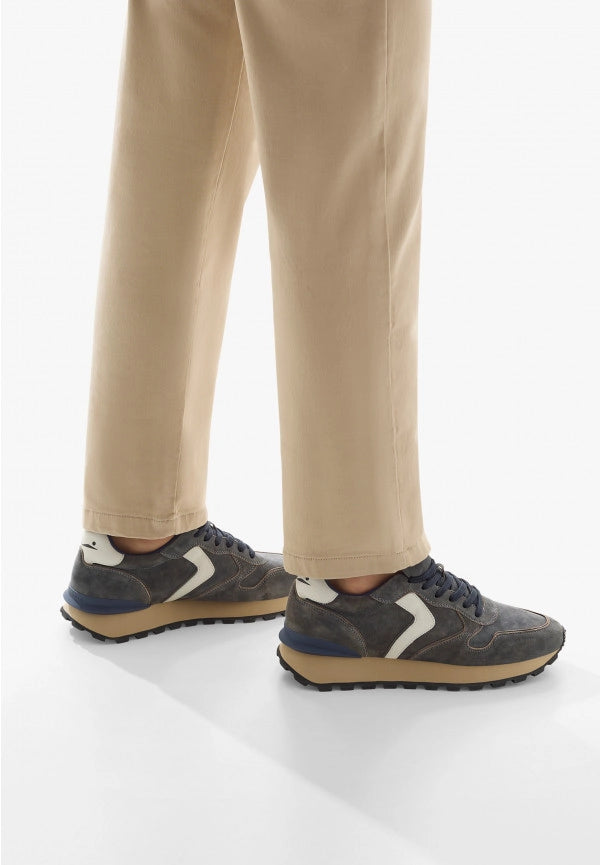 VOILE BLANCHE Paris RACE MAN W. Shadowed Velvet Leather BLUE: bleu baskets pour homme