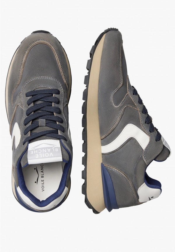 VOILE BLANCHE Paris RACE MAN W. Shadowed Velvet Leather BLUE: bleu baskets pour homme