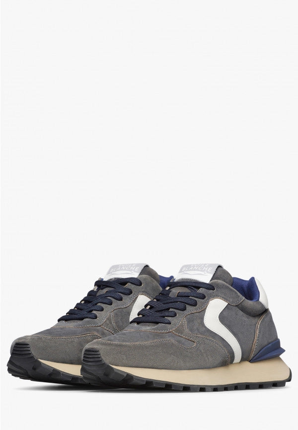VOILE BLANCHE Paris RACE MAN W. Shadowed Velvet Leather BLUE: bleu baskets pour homme