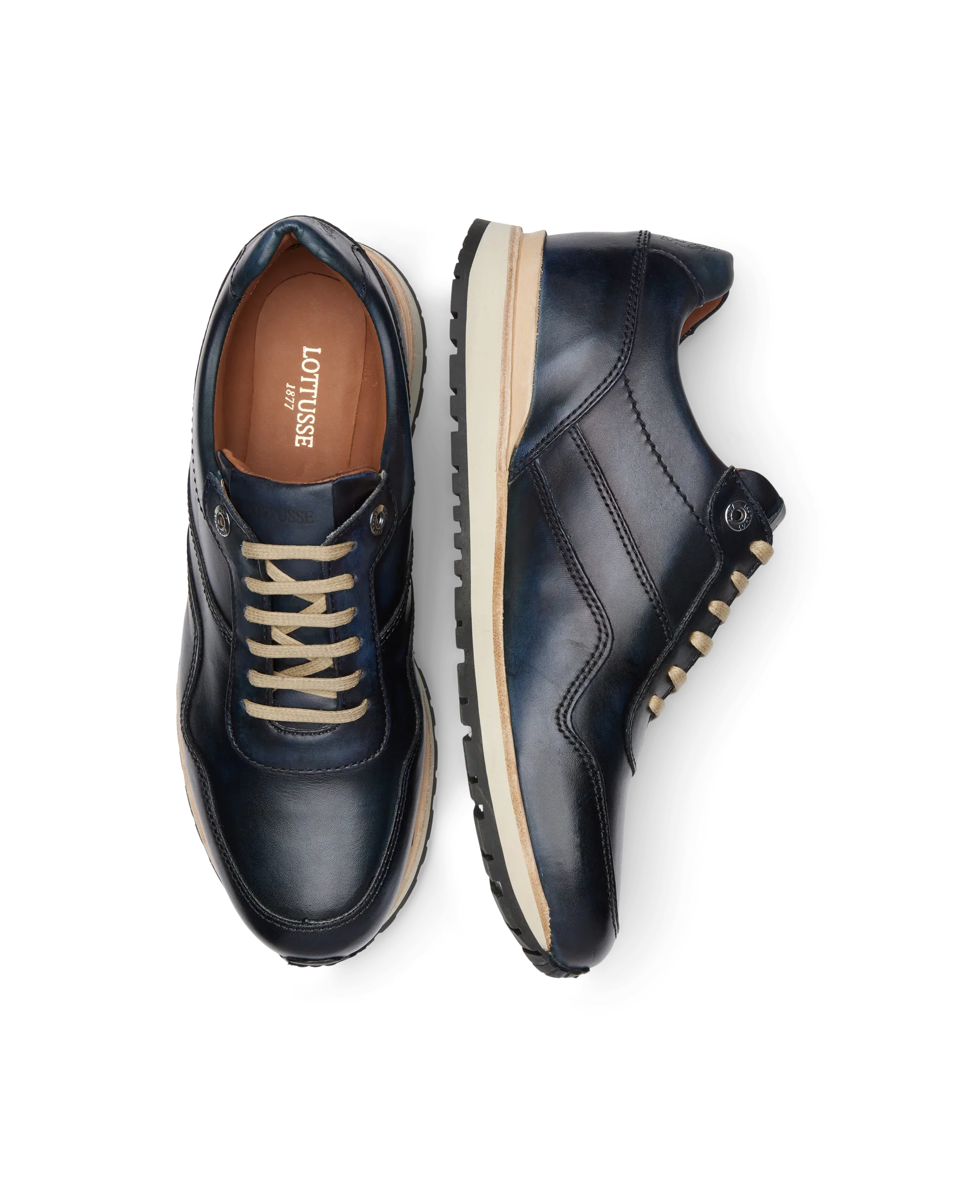 Lottusse Herren-Sneakers, Modell Tokyo, Marineblau, gebürstetes Rindsleder, Blau