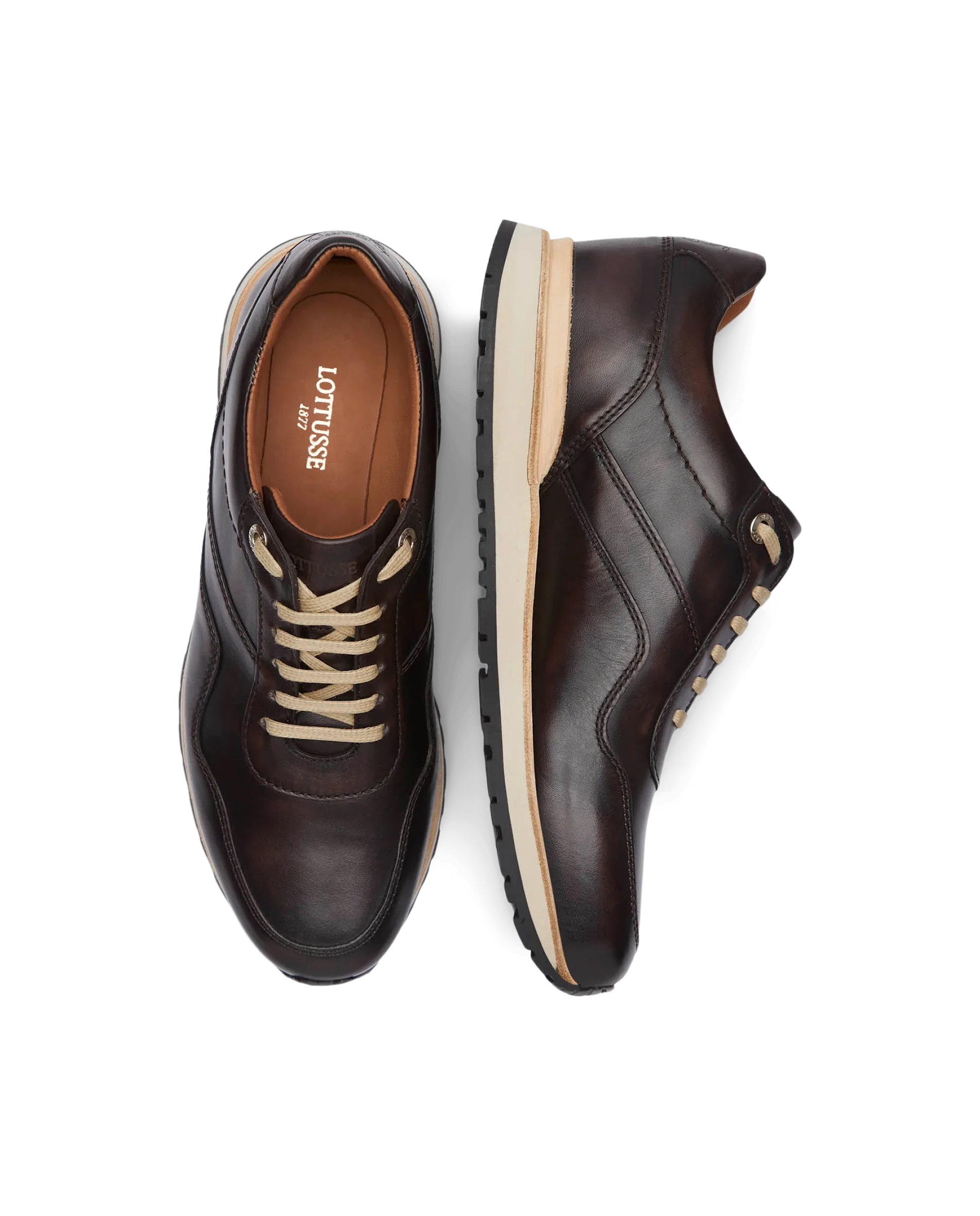 Lottusse Herren Dress Sneakers, Modell Tokyo Moka, aus gebürstetem Rindsleder in Braun